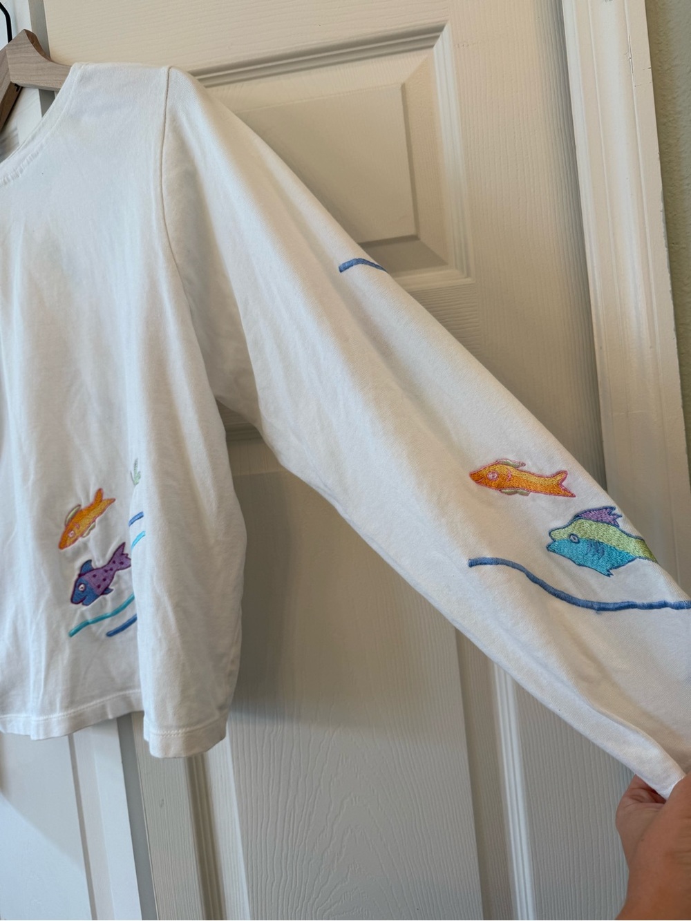 Michael Simon Fish Embroidered Cardigan 100% Cotton Colorful Coastal Sz S - Picture 9 of 9